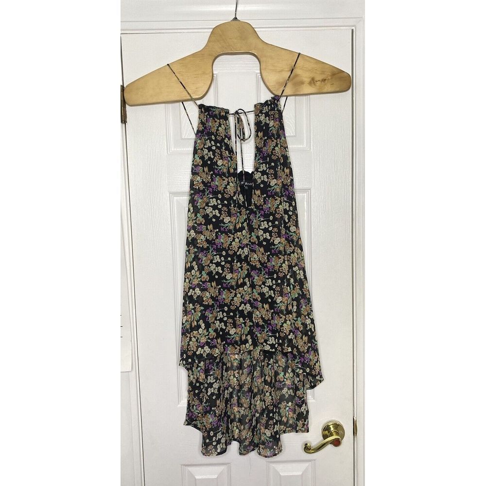 For Love & Lemons Women's High Low Halter Top Blouse Tunic Floral Black XS